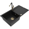Mexen Leo granitový drez s 1 komorou a odkvapkávačom a kuchynskou batériou Flora, čierny - 6501-77-670401-57-G Mexen Leo granitový drez s 1 komorou a odkvapkávačom a kuchynskou batériou Flora, čierny - 6501-77-670401-57-G