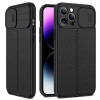 Gumený kryt LITCHI na iPhone 14 Pro Max - Čierna Gumený kryt LITCHI na iPhone 14 Pro Max - Čierna