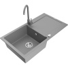 Mexen Leo žulový kuchynský drez s jednou komorou a odkvapkávačom a kuchynskou batériou Telma, sivý - 6501-71-670200-71 Mexen Leo žulový kuchynský drez s jednou komorou a odkvapkávačom a kuchynskou batériou Telma, sivý - 6501-71-670200-71