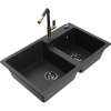 Mexen Tomas granitový dvojkomorový drez s kuchynskou batériou Flora, čierny/strieborný metalik - 6516-73-670401-57-B Mexen Tomas granitový dvojkomorový drez s kuchynskou batériou Flora, čierny/strieborný metalik - 6516-73-670401-57-B