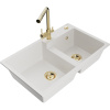 Mexen Tomas, granitový drez 800x500x190 mm, 2-komorový a biela batéria Duero, biela, 6516-20-671600-50 Mexen Tomas, granitový drez 800x500x190 mm, 2-komorový a biela batéria Duero, biela, 6516-20-671600-50