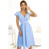 Svetlomodré šaty s výstrihom a krátkym rukávom MATYLDA 425-12 XS Svetlomodré šaty s výstrihom a krátkym rukávom MATYLDA 425-12 XS