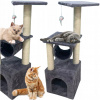 Vysoké škrabadlo pre mačky s domčekom a myškou, sivé Vysoké škrabadlo pre mačky s domčekom a myškou, sivé