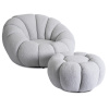 Mebel Elite Relaxačné kreslo otočné PETTIT, z Pufą sivá bouclé Mebel Elite Relaxačné kreslo otočné PETTIT, z Pufą sivá bouclé