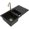 Mexen Matias žulový drez 1,5-komorový s odkvapkávacou plochou a kuchynskou batériou Telma, čierny - 6502-77-670200-50 Mexen Matias žulový drez 1,5-komorový s odkvapkávacou plochou a kuchynskou batériou Telma, čierny - 6502-77-670200-50