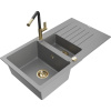 Mexen Matias granitový drez s odkvapkávačom a kuchynskou batériou Flora, šedý - 6502-71-670401-57-G Mexen Matias granitový drez s odkvapkávačom a kuchynskou batériou Flora, šedý - 6502-71-670401-57-G