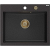 Mexen Elix, 1-komorový granitový drez 600 x 500 mm, čierna/strieborná metalíza, zlatý sifón - 6525601005-73-G Mexen Elix, 1-komorový granitový drez 600 x 500 mm, čierna/strieborná metalíza, zlatý sifón - 6525601005-73-G