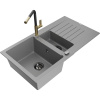 Mexen Matias granitový drez s 1,5-komorou s odkvapkávačom a kuchynskou batériou Flora, sivý - 6502-71-670401-57-B Mexen Matias granitový drez s 1,5-komorou s odkvapkávačom a kuchynskou batériou Flora, sivý - 6502-71-670401-57-B