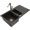 Mexen Matias žulový drez s 1,5 komorou s odkvapkávačom a kuchynskou batériou Flora, čierna/zlatá - 6502-75-670401-57-G Mexen Matias žulový drez s 1,5 komorou s odkvapkávačom a kuchynskou batériou Flora, čierna/zlatá - 6502-75-670401-57-G