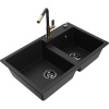 Mexen Tomas dvojkomorový kuchynský drez s kuchynskou batériou Flora, čierny - 6516-77-670401-57-B Mexen Tomas dvojkomorový kuchynský drez s kuchynskou batériou Flora, čierny - 6516-77-670401-57-B