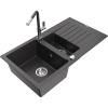Mexen Matias žulový drez 1,5-komorový s odkvapkávačom a kuchynskou batériou Flora, čierny bodkovaný - 6502-76-670401-08 Mexen Matias žulový drez 1,5-komorový s odkvapkávačom a kuchynskou batériou Flora, čierny bodkovaný - 6502-76-670401-08