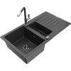 Mexen Matias žulový drez 1,5-komorový s odkvapkávačom a kuchynskou batériou Flora, čierny škvrnitý - 6502-76-670401-08-B Mexen Matias žulový drez 1,5-komorový s odkvapkávačom a kuchynskou batériou Flora, čierny škvrnitý - 6502-76-670401-08-B