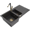 Mexen Matias žulový drez 1,5-komorový s odkvapkávačom a kuchynskou batériou Flora, čierno strakatý - 6502-76-670401-57-G Mexen Matias žulový drez 1,5-komorový s odkvapkávačom a kuchynskou batériou Flora, čierno strakatý - 6502-76-670401-57-G