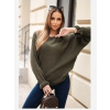 Kesi Włoski Dámsky sveter z mohéru s nariasenými rukávmi a výstrihom na chrbte khaki Kesi Włoski Dámsky sveter z mohéru s nariasenými rukávmi a výstrihom na chrbte khaki