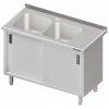 Stůl s dvoukomorovým dřezem po levé straně, posuvné dveře 1600x600x850 mm | STALGAST, 980916160 inox Stůl s dvoukomorovým dřezem po levé straně, posuvné dveře 1600x600x850 mm | STALGAST, 980916160 inox