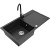 Mexen Leo, 1-komorový granitový drez s odkvapkávačom 90x50 cm a kuchynskou batériou Telma, čierna-strieborná metalik, 6501-73-670200-70 Mexen Leo, 1-komorový granitový drez s odkvapkávačom 90x50 cm a kuchynskou batériou Telma, čierna-strieborná metalik, 6501-73-670200-70
