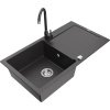 Mexen Leo, 1-komorový granitový drez s odkvapkávačom 90x50 cm a kuchynskou batériou Telma, čierna-škvrnitá, 6501-76-670200-76 Mexen Leo, 1-komorový granitový drez s odkvapkávačom 90x50 cm a kuchynskou batériou Telma, čierna-škvrnitá, 6501-76-670200-76