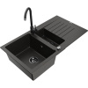 Mexen Matias granitový drez 1,5-komorový s odkvapkávačom a kuchynskou batériou Telma, čierny/zlatý - 6502-75-670200-70-B Mexen Matias granitový drez 1,5-komorový s odkvapkávačom a kuchynskou batériou Telma, čierny/zlatý - 6502-75-670200-70-B