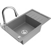 Mexen Elias kuchynský drez z granitu 1-komorový s odkvapkávačom a kuchynskou batériou Elia, šedý - 6511-71-670101-00 Mexen Elias kuchynský drez z granitu 1-komorový s odkvapkávačom a kuchynskou batériou Elia, šedý - 6511-71-670101-00