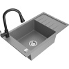 Mexen Elias žulový kuchynský drez s 1 preliačinou s odkvapkávačom a kuchynskou batériou Elia, sivý - 6511-71-670101-70 Mexen Elias žulový kuchynský drez s 1 preliačinou s odkvapkávačom a kuchynskou batériou Elia, sivý - 6511-71-670101-70