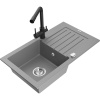 Mexen Pablo jednokomorový žulový drez s odkvapkávacou plochou a kuchynskou batériou Duero, sivý - 6510-71-671600-70 Mexen Pablo jednokomorový žulový drez s odkvapkávacou plochou a kuchynskou batériou Duero, sivý - 6510-71-671600-70