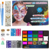 Farby na maľovanie tváre pre deti, umývateľné tetovania, šablóny, sada 30 Farby na maľovanie tváre pre deti, umývateľné tetovania, šablóny, sada 30