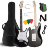 Elektrická gitara Stratocaster 4/4 čierna sada: popruh, obal, ladička Elektrická gitara Stratocaster 4/4 čierna sada: popruh, obal, ladička