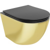 Mexen Lena WC misa Rimless s doskou so spomaleným zostupom slim, duroplast, čierna matná/zlatá - 30224076 Mexen Lena WC misa Rimless s doskou so spomaleným zostupom slim, duroplast, čierna matná/zlatá - 30224076