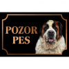 Svätobernardský pes dlhosrstý - Kovová tabuľka POZOR PES Svätobernardský pes dlhosrstý - Kovová tabuľka POZOR PES