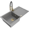 Mexen Leo žulový kuchynský drez 1-komorový s odkvapkávačom a kuchynskou batériou Aster, sivý - 6501-71-73450-57-G Mexen Leo žulový kuchynský drez 1-komorový s odkvapkávačom a kuchynskou batériou Aster, sivý - 6501-71-73450-57-G