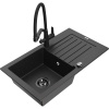 Mexen Pablo žulový drezy s 1 komorou s odkvapkávačom a kuchynskou batériou Duo, čierny/strieborný metalik Mexen Pablo žulový drezy s 1 komorou s odkvapkávačom a kuchynskou batériou Duo, čierny/strieborný metalik