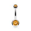 Titánový piercing do pupku s farebnými zirkónmi Merey Farba: zlatá, Dĺžka / priemer: 10 mm, Veľkosť koncovky: 5 & 8 mm Titánový piercing do pupku s farebnými zirkónmi Merey Farba: zlatá, Dĺžka / priemer: 10 mm, Veľkosť koncovky: 5 & 8 mm