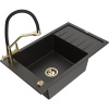 Mexen Elias granitový kuchynský drez s 1 komorou, s odkvapkávačom a kuchynskou batériou Duo, čierny/zlatý metalický Mexen Elias granitový kuchynský drez s 1 komorou, s odkvapkávačom a kuchynskou batériou Duo, čierny/zlatý metalický