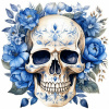 Nažehlovačka Lebka s kvetmi modrej - 12 x 12 cm Nažehlovačka Lebka s kvetmi modrej - 12 x 12 cm