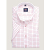 Pánska košeľa slim fit biela s červeným kockovaným vzorom 18033 Pánska košeľa slim fit biela s červeným kockovaným vzorom 18033