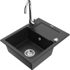 Mexen Enzo, 1-komorový granitový drez s odkvapkávačom 58x47 cm a kuchynskou batériou Telma, čierna-strieborná, 6506-73-670200-00 Mexen Enzo, 1-komorový granitový drez s odkvapkávačom 58x47 cm a kuchynskou batériou Telma, čierna-strieborná, 6506-73-670200-00