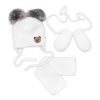 Detská sada, zimná čiapka so šálom + rukavičky 3D, Teddy Bear - biela Detská sada, zimná čiapka so šálom + rukavičky 3D, Teddy Bear - biela