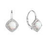 Strieborné náušnice visiace s bielym okrúhlym syntetickým opálom a zirkónmi 11463.1 white Strieborné náušnice visiace s bielym okrúhlym syntetickým opálom a zirkónmi 11463.1 white