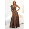 Numoco Dlhé saténové spoločenské šaty s výstrihom – elegantné hnedé šaty CRYSTAL Farba: Hnedá, Veľkosť: M Numoco Dlhé saténové spoločenské šaty s výstrihom – elegantné hnedé šaty CRYSTAL Farba: Hnedá, Veľkosť: M