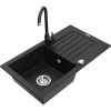 Mexen Pablo žulový drez 1-komorový s odkvapkávačom a kuchynskou batériou Telma, čierny - 6510-77-670200-70 Mexen Pablo žulový drez 1-komorový s odkvapkávačom a kuchynskou batériou Telma, čierny - 6510-77-670200-70