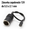 Redukcia zásuvky zapaľovača 12V na 5.5 x 2.1mm jack samica Redukcia zásuvky zapaľovača 12V na 5.5 x 2.1mm jack samica