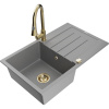 Mexen Bruno granitový drez 1-komorový s odkvapkávačom a kuchynskou batériou Elia, sivý - 6513-71-670101-50 Mexen Bruno granitový drez 1-komorový s odkvapkávačom a kuchynskou batériou Elia, sivý - 6513-71-670101-50