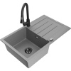 Mexen Bruno granitový kuchynský drez s 1 komorou a odkvapkávačom a kuchynskou batériou Elia, sivý - 6513-71-670101-70-B Mexen Bruno granitový kuchynský drez s 1 komorou a odkvapkávačom a kuchynskou batériou Elia, sivý - 6513-71-670101-70-B