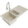 Mexen Andres žulový drez 1,5-komorový s odkvapkávacou plochou a kuchynskou batériou Savita, béžový - 6515-69-672601-00 Mexen Andres žulový drez 1,5-komorový s odkvapkávacou plochou a kuchynskou batériou Savita, béžový - 6515-69-672601-00
