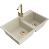 Mexen Tomas žulový dvojkomorový drez s kuchynskou batériou Rita, béžový - 6516-69-670300-50 Mexen Tomas žulový dvojkomorový drez s kuchynskou batériou Rita, béžový - 6516-69-670300-50