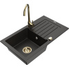 Mexen Pablo, 1-komorový granitový drez s odkvapkávačom 75x44 cm a kuchynskou batériou Telma, čierna-zlatá, 6510-75-670200-50 Mexen Pablo, 1-komorový granitový drez s odkvapkávačom 75x44 cm a kuchynskou batériou Telma, čierna-zlatá, 6510-75-670200-50