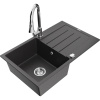 Mexen Bruno žulový drez 1-komorový s odkvapkávačom a kuchynskou batériou Elia, čierny škvrnitý - 6513-76-670101-00 Mexen Bruno žulový drez 1-komorový s odkvapkávačom a kuchynskou batériou Elia, čierny škvrnitý - 6513-76-670101-00