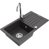 Mexen Pablo, 1-komorový granitový drez s odkvapkávačom 75x44 cm a kuchynskou batériou Telma, čierna-škvrnitá, 6510-76-670200-00 Mexen Pablo, 1-komorový granitový drez s odkvapkávačom 75x44 cm a kuchynskou batériou Telma, čierna-škvrnitá, 6510-76-670200-00