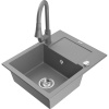 Mexen Enzo, 1-komorový granitový drez 576x465x174 mm a drezová batéria Elia, šedá, 6506-71-670101-71 Mexen Enzo, 1-komorový granitový drez 576x465x174 mm a drezová batéria Elia, šedá, 6506-71-670101-71