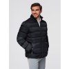Ombre Men's quilted jacket with gloss and stand-up collar - black čierna | šedá XXL Ombre 5907064509492 Ombre Men's quilted jacket with gloss and stand-up collar - black čierna | šedá XXL Ombre 5907064509492